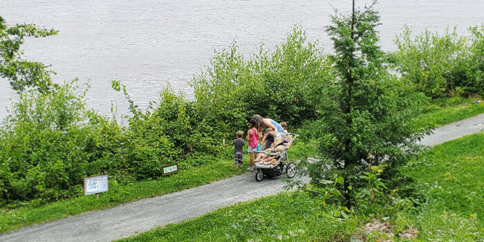 A family on the trail in Woodstock New Brunswick
